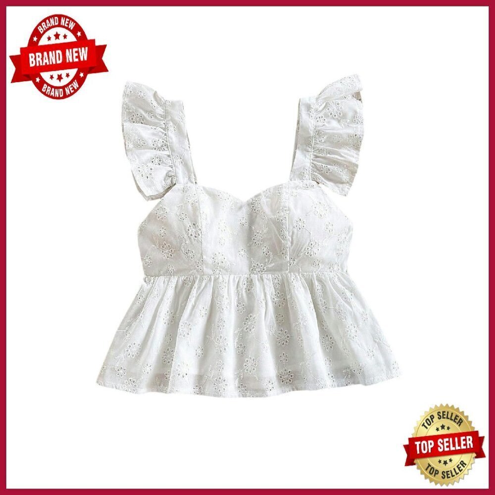 Sweetheart Neck Peplum Blouse with Eyelet Embroidery - Summer Top